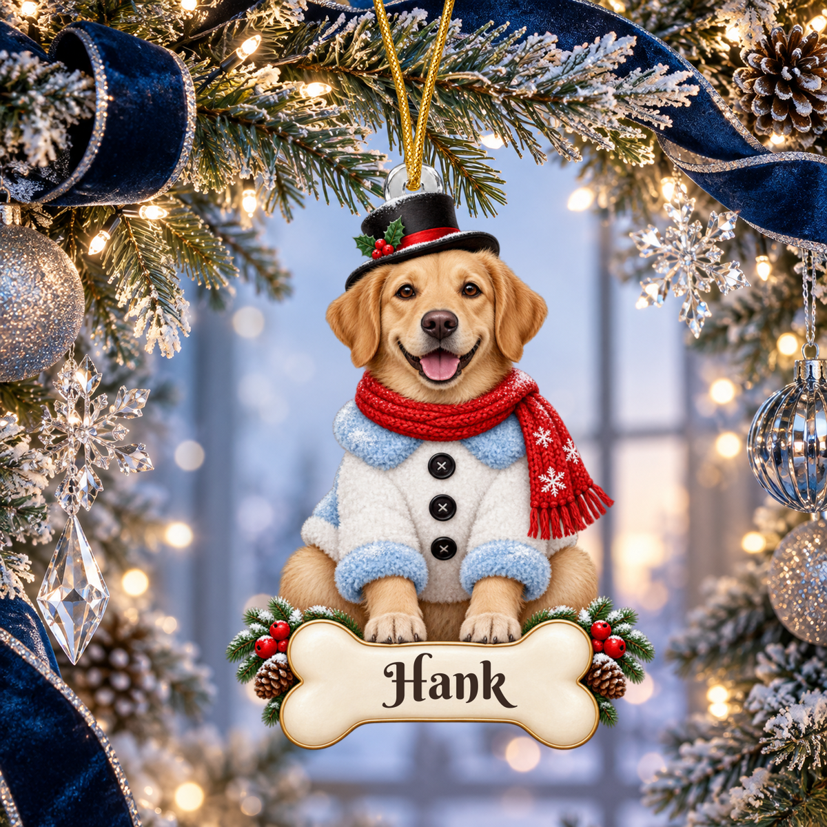 Custom Dog Christmas Ornament from Photo, Personalized Pet Snowman Acrylic Ornament, Dog Portrait Gift, Custom Name Cutout Keepsake