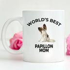 Spring Pet Products Papillon Dog Lover Gift World's Best Mom Birthday Mother's Day Present White Ceramic Coffee Mug
