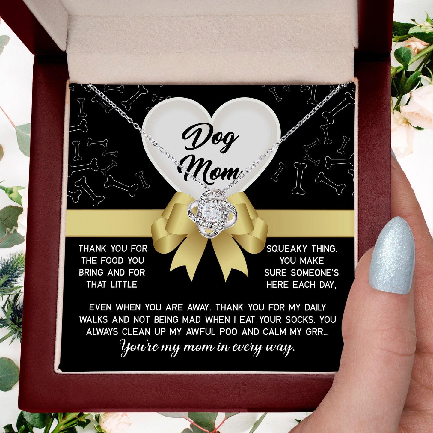 Dear Dog Mom Thank You For That Squeaky Thing Love Knot Necklace - Mallard Moon Gift Shop