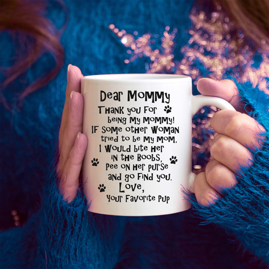 Funny Dog Mommy Mug - Coffee Mug, White with Colored Inside and Handle