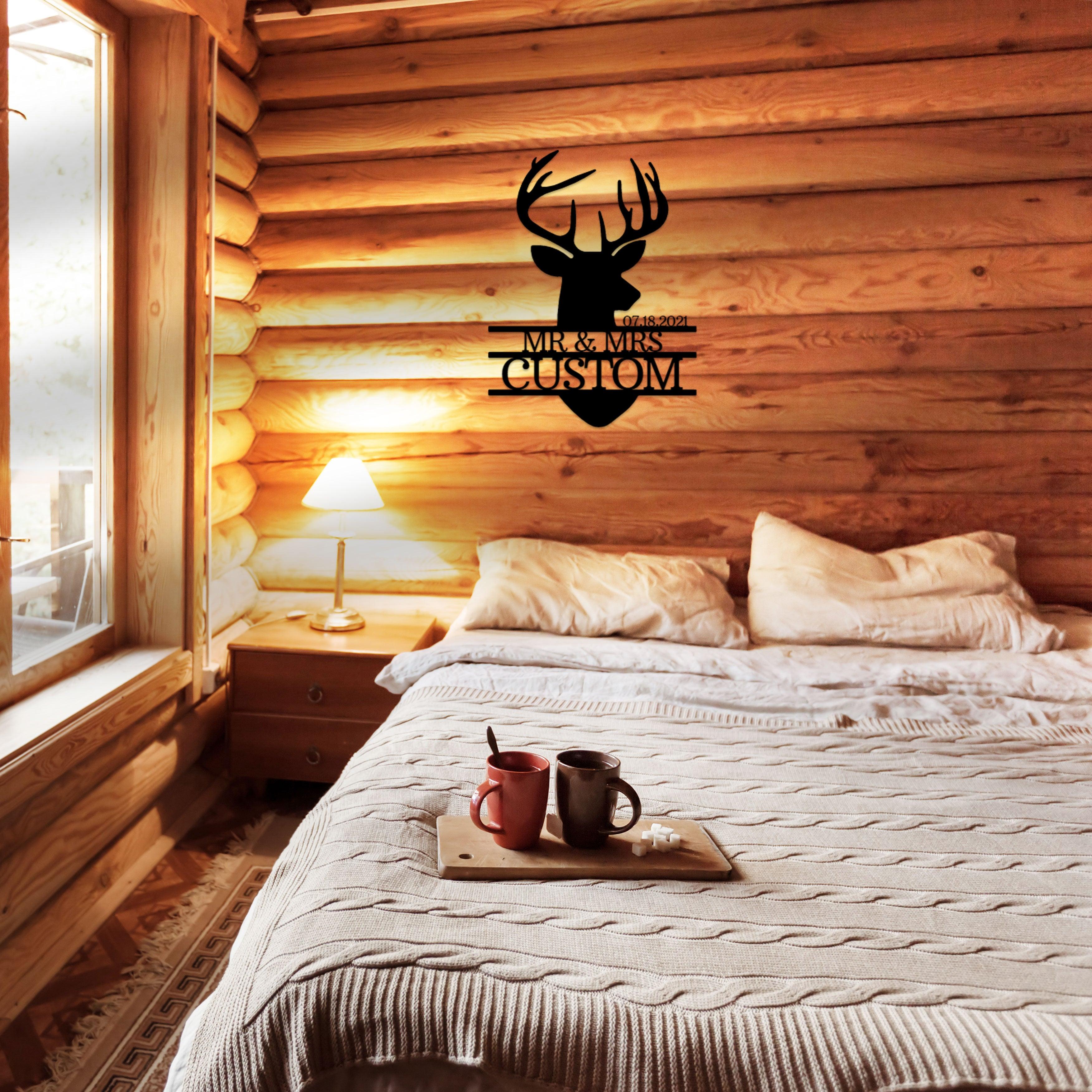 Deer Head Monogram Name Personalized Metal Art Wall Sign Wedding Anniversary - Mallard Moon Gift Shop