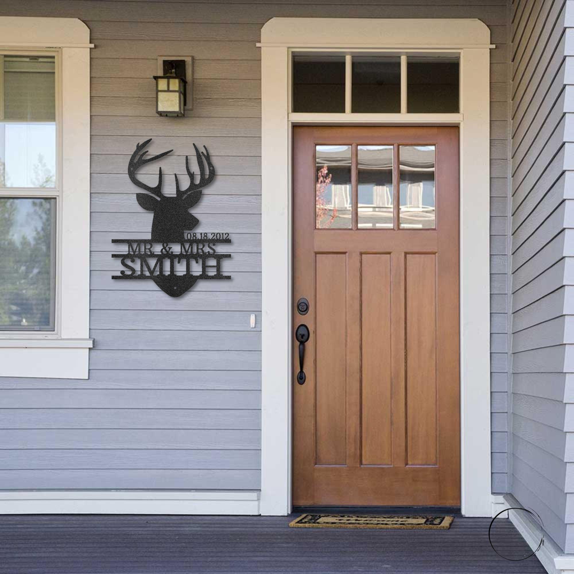 Deer Head Monogram Name Personalized Metal Art Wall Sign Wedding Anniversary - Mallard Moon Gift Shop