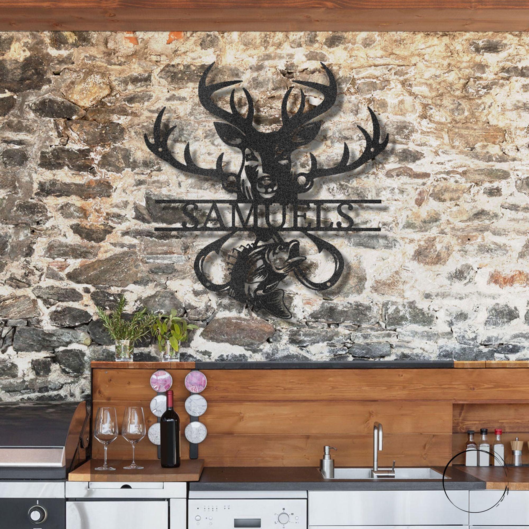 Deer Hunter Fisherman Personalized Name Metal Art Wall Sign - Mallard Moon Gift Shop