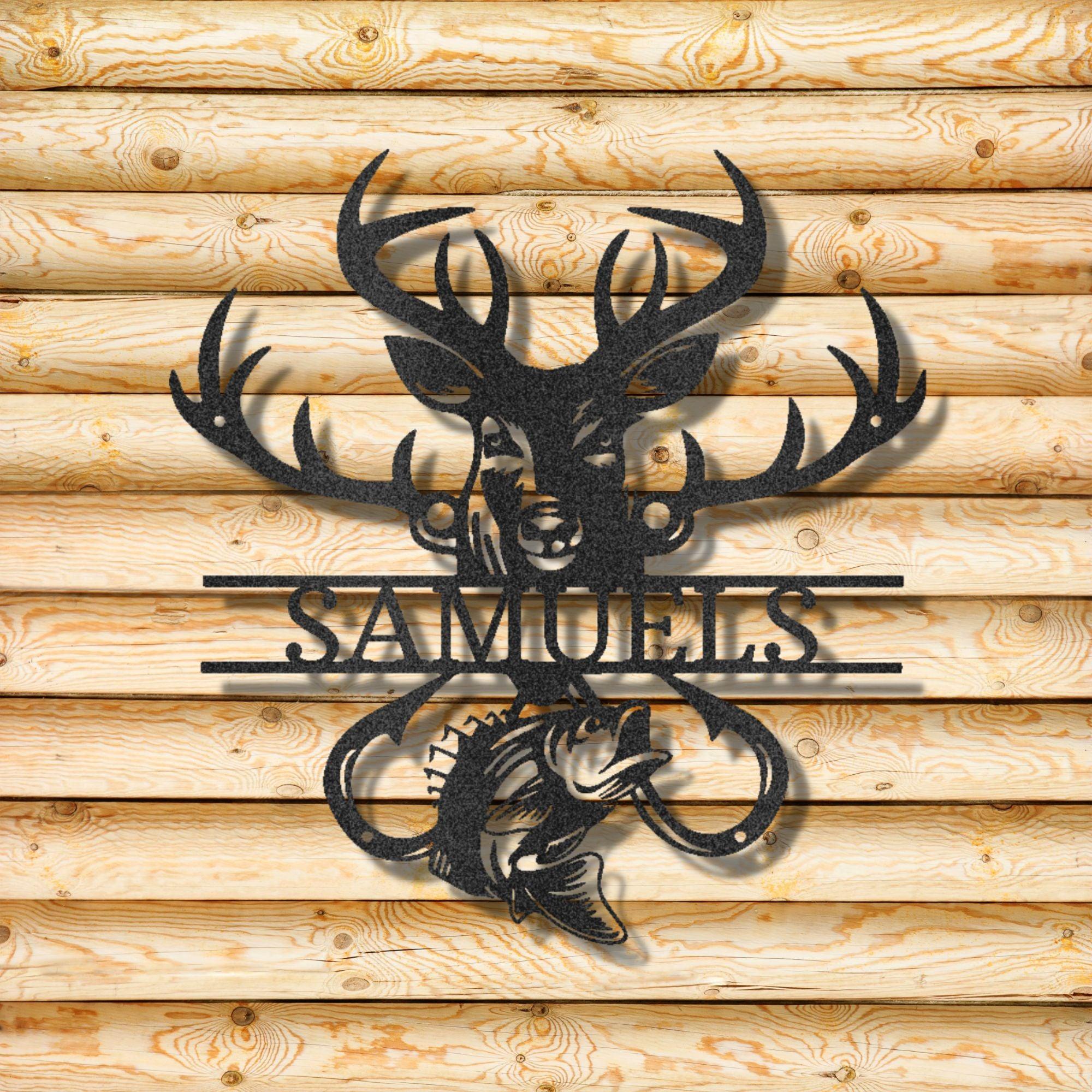 Deer Hunter Fisherman Personalized Name Metal Art Wall Sign - Mallard Moon Gift Shop