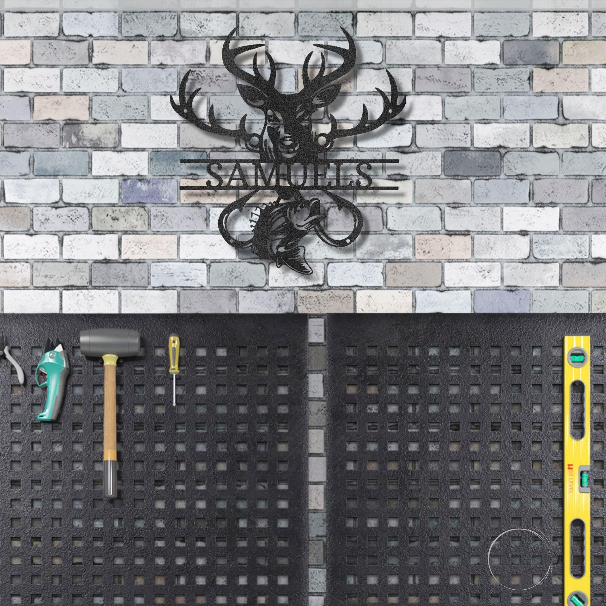 Deer Hunter Fisherman Personalized Name Metal Art Wall Sign - Mallard Moon Gift Shop