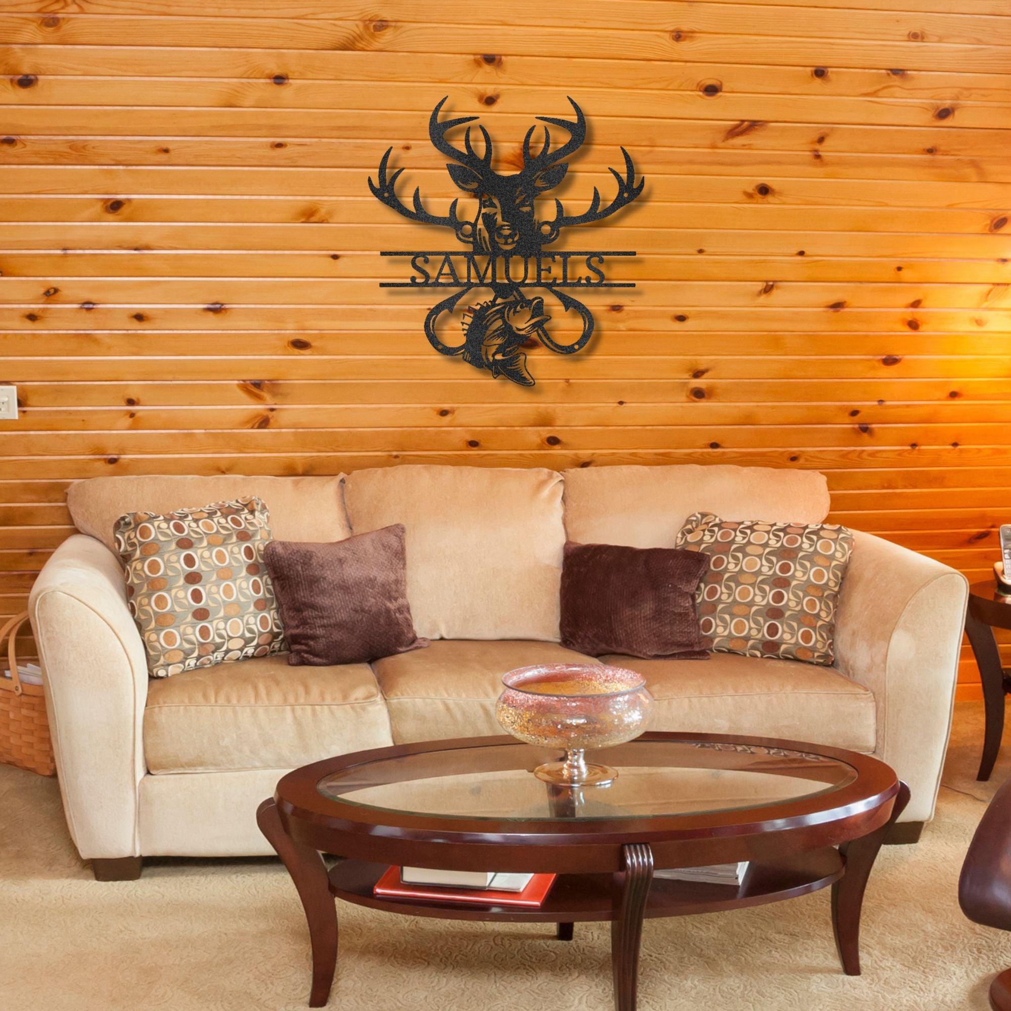 Deer Hunter Fisherman Personalized Name Metal Art Wall Sign - Mallard Moon Gift Shop