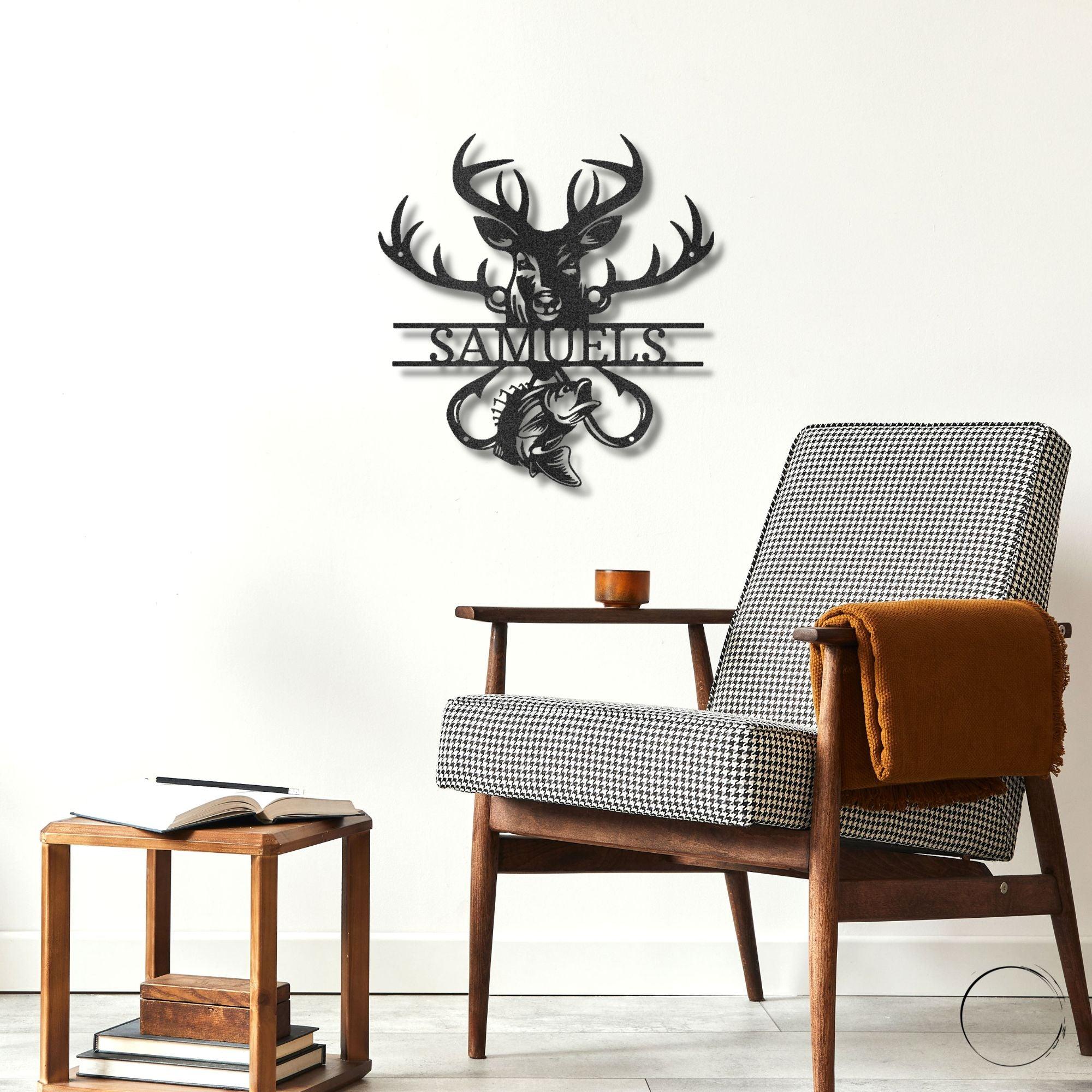 Deer Hunter Fisherman Personalized Name Metal Art Wall Sign - Mallard Moon Gift Shop