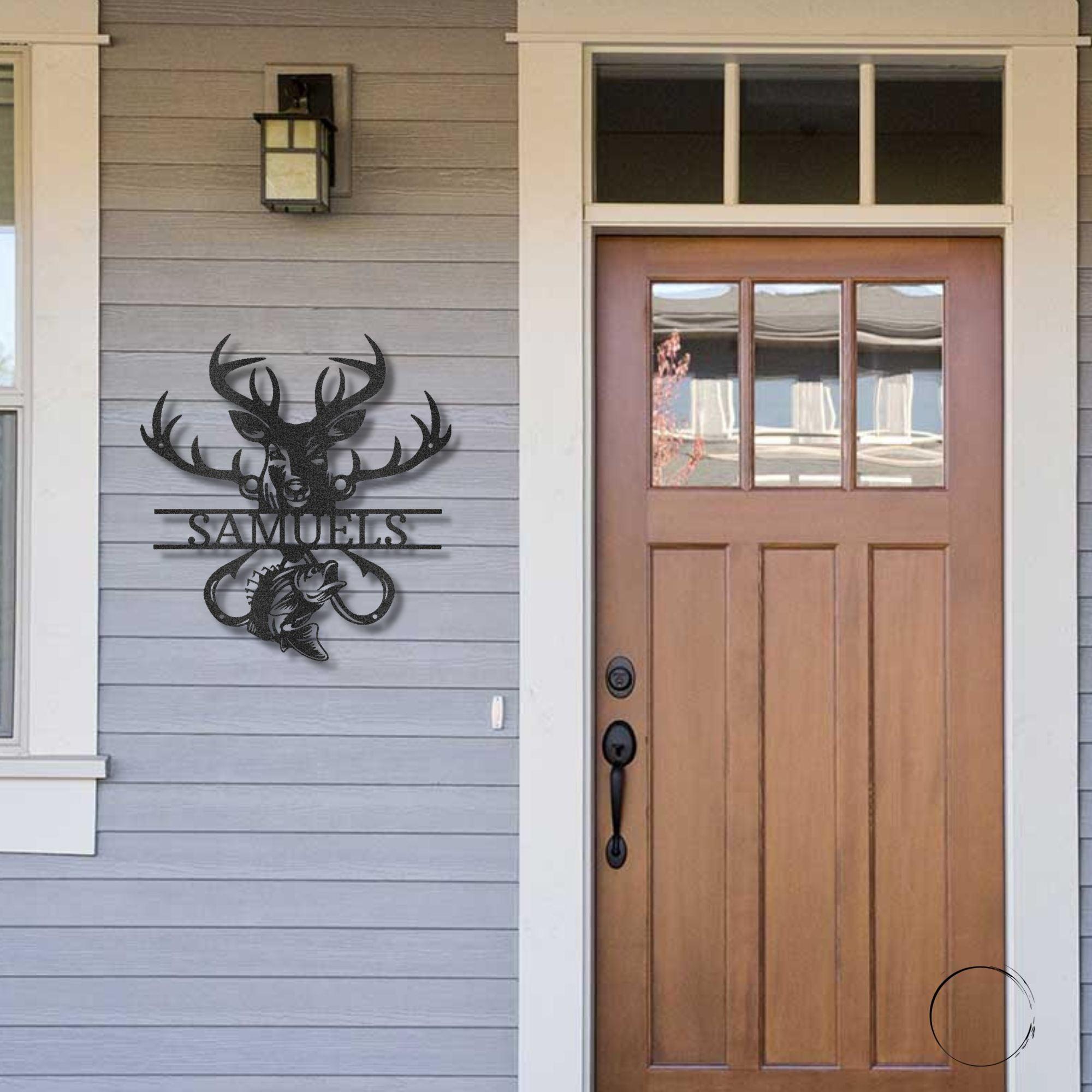 Deer Hunter Fisherman Personalized Name Metal Art Wall Sign - Mallard Moon Gift Shop