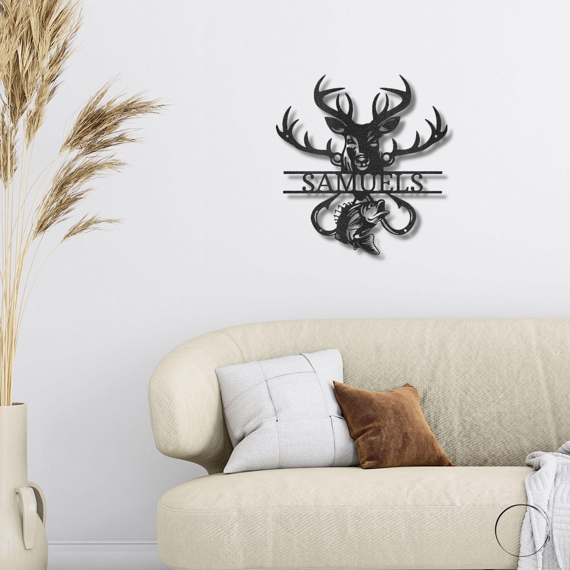 Deer Hunter Fisherman Personalized Name Metal Art Wall Sign - Mallard Moon Gift Shop