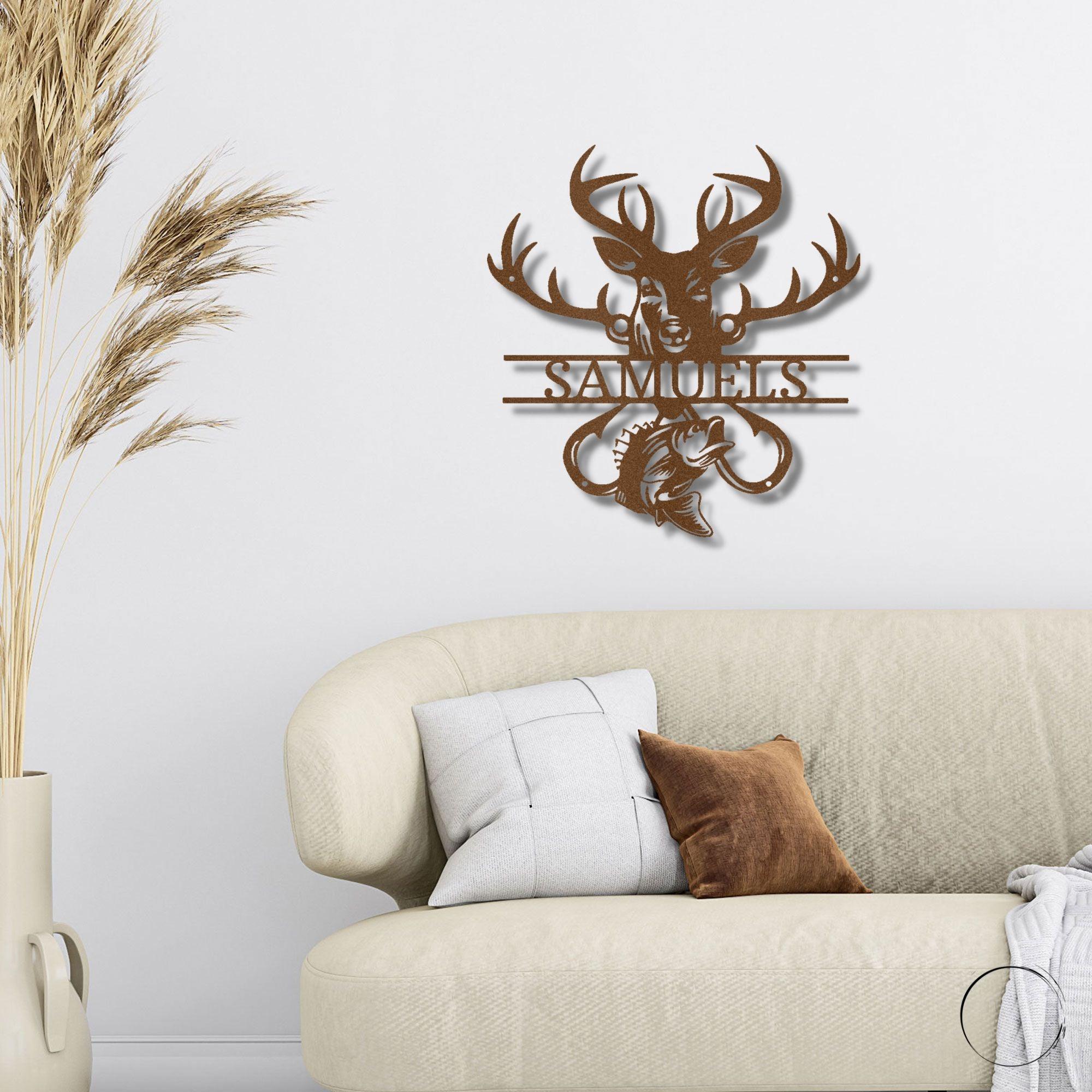 Deer Hunter Fisherman Personalized Name Metal Art Wall Sign - Mallard Moon Gift Shop