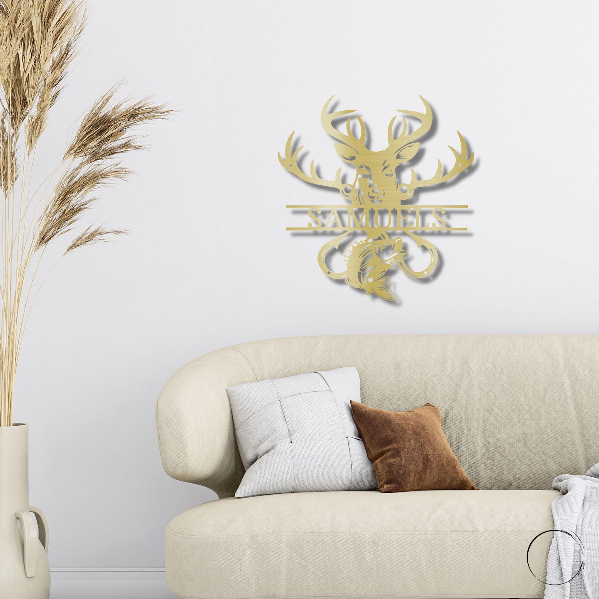 Deer Hunter Fisherman Personalized Name Metal Art Wall Sign - Mallard Moon Gift Shop