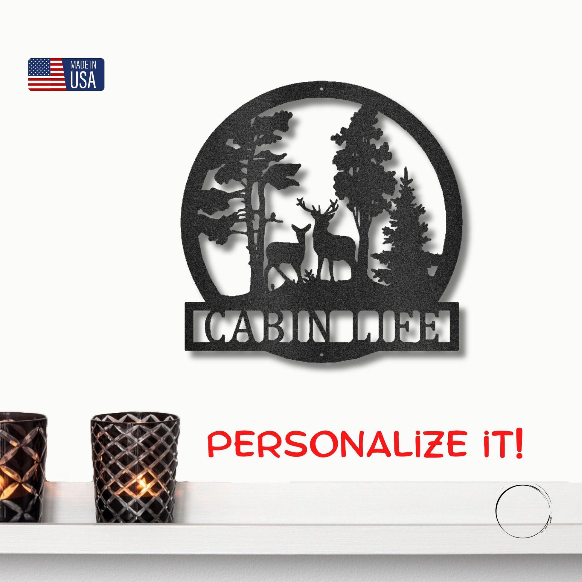 Deer in the Woods Custom Name Metal Art Wall Sign - Mallard Moon Gift Shop