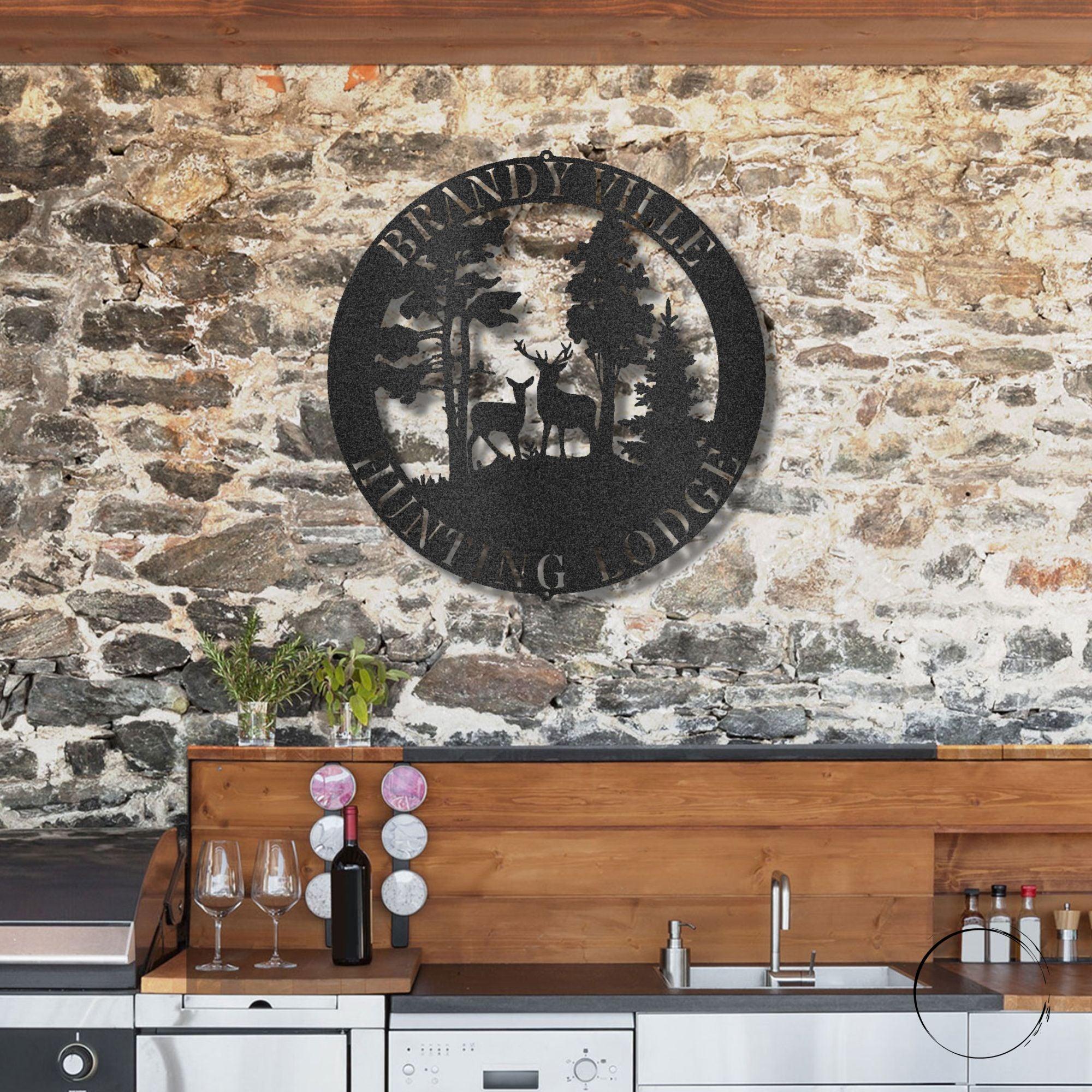 Deer Scene Personalized Name Indoor Outdoor Steel Wall Sign Metal Art - Mallard Moon Gift Shop