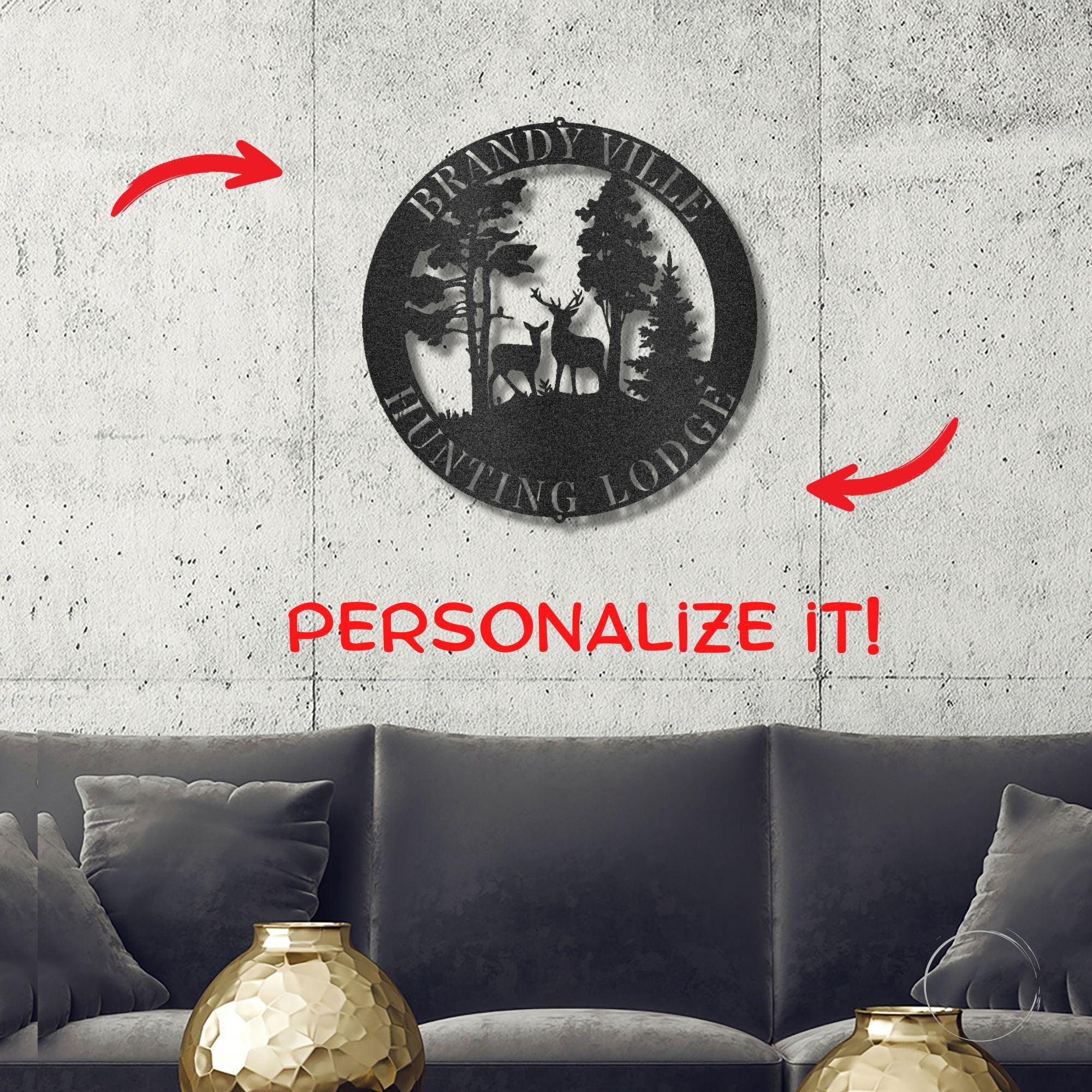 Deer Scene Personalized Name Indoor Outdoor Steel Wall Sign Metal Art - Mallard Moon Gift Shop