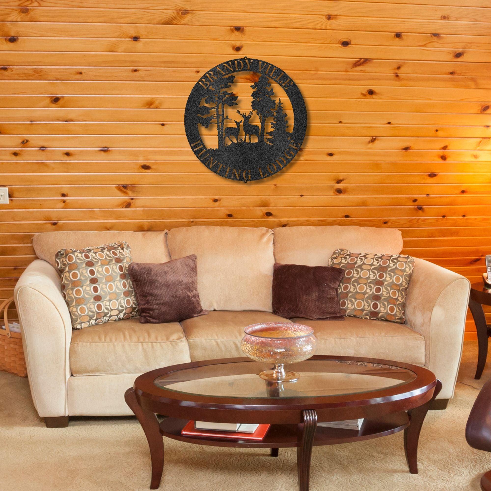 Deer Scene Personalized Name Indoor Outdoor Steel Wall Sign Metal Art - Mallard Moon Gift Shop