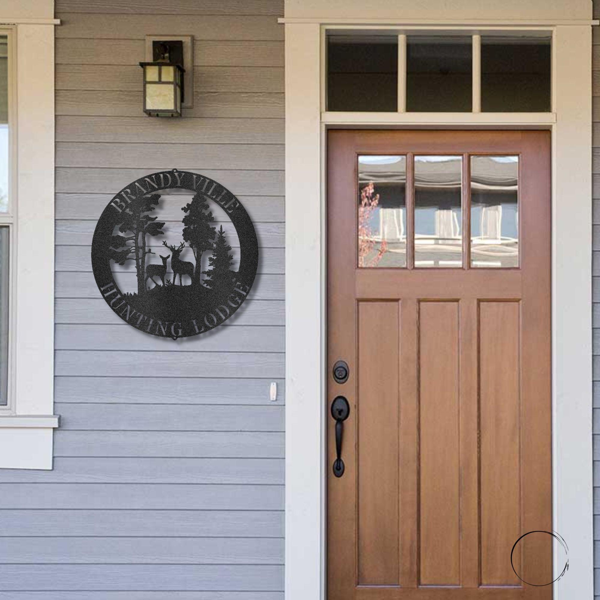 Deer Scene Personalized Name Indoor Outdoor Steel Wall Sign Metal Art - Mallard Moon Gift Shop