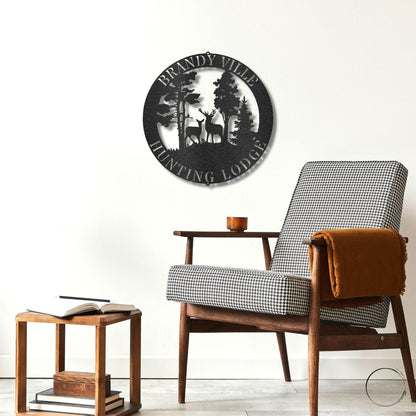 Deer Scene Personalized Name Indoor Outdoor Steel Wall Sign Metal Art - Mallard Moon Gift Shop