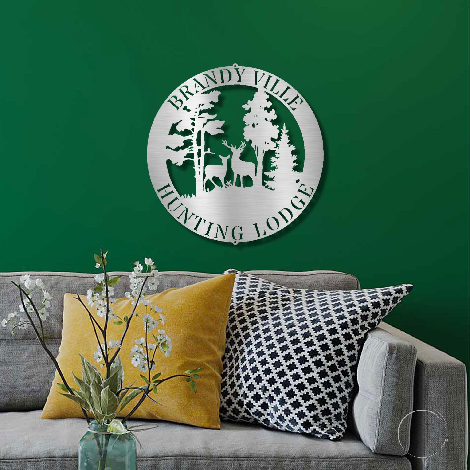 Deer Scene Personalized Name Indoor Outdoor Steel Wall Sign Metal Art - Mallard Moon Gift Shop