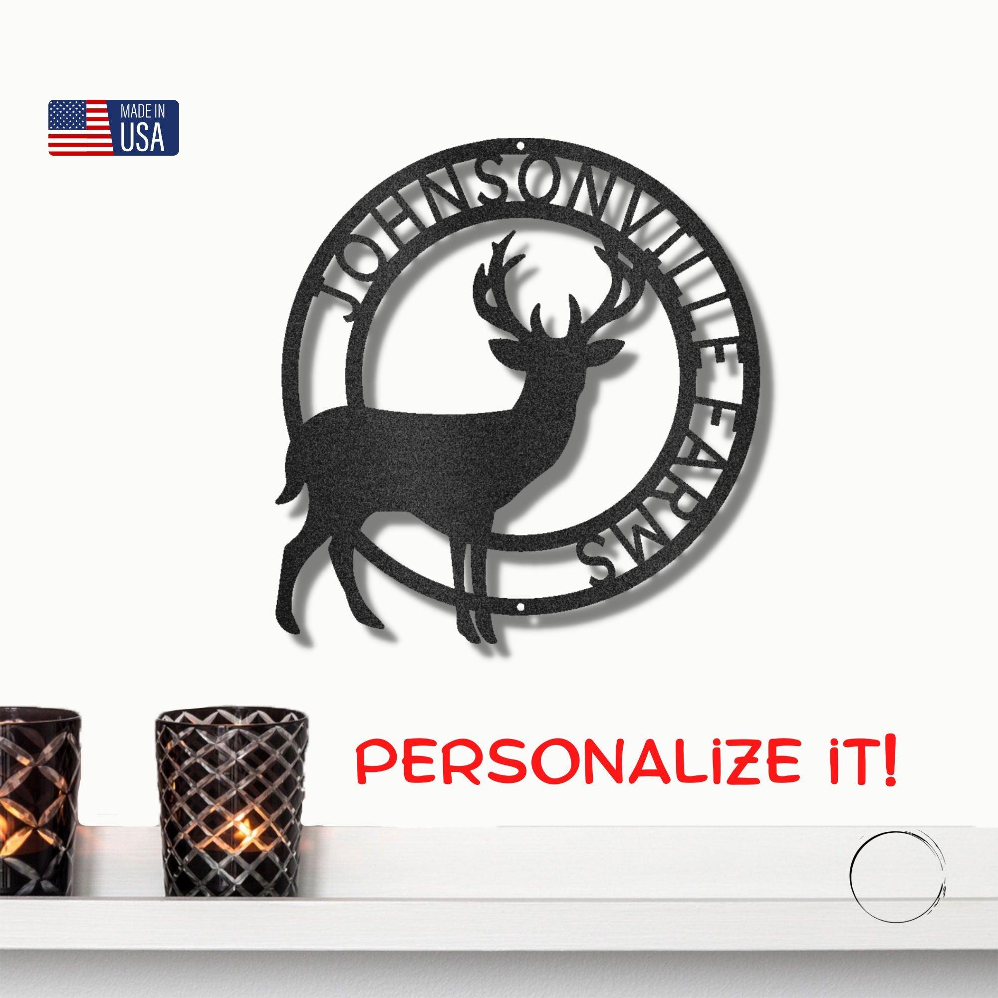 Deer Stag Personalized Name Metal Art Wall Sign - Mallard Moon Gift Shop