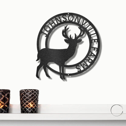 Deer Stag Personalized Name Metal Art Wall Sign - Mallard Moon Gift Shop