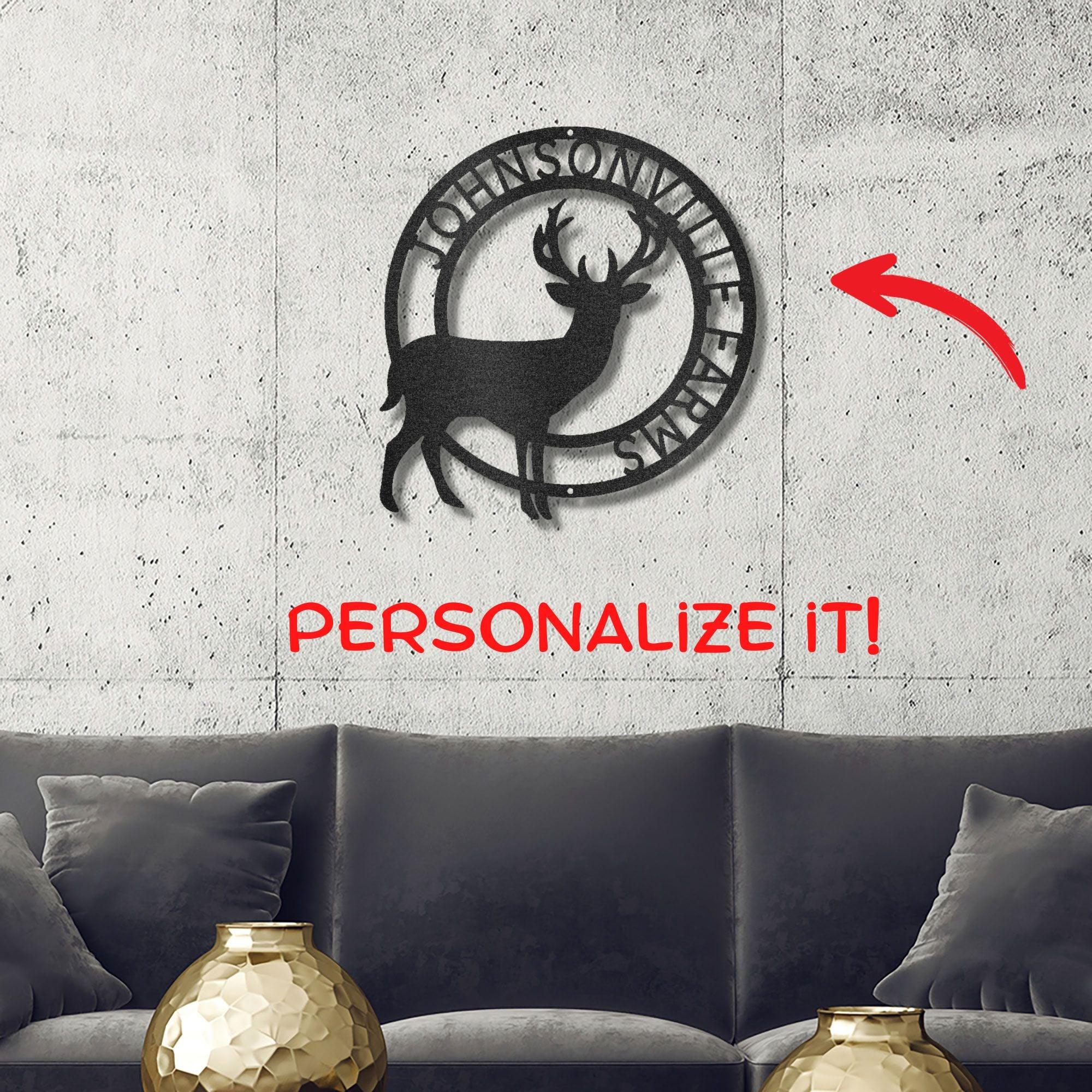 Deer Stag Personalized Name Metal Art Wall Sign - Mallard Moon Gift Shop