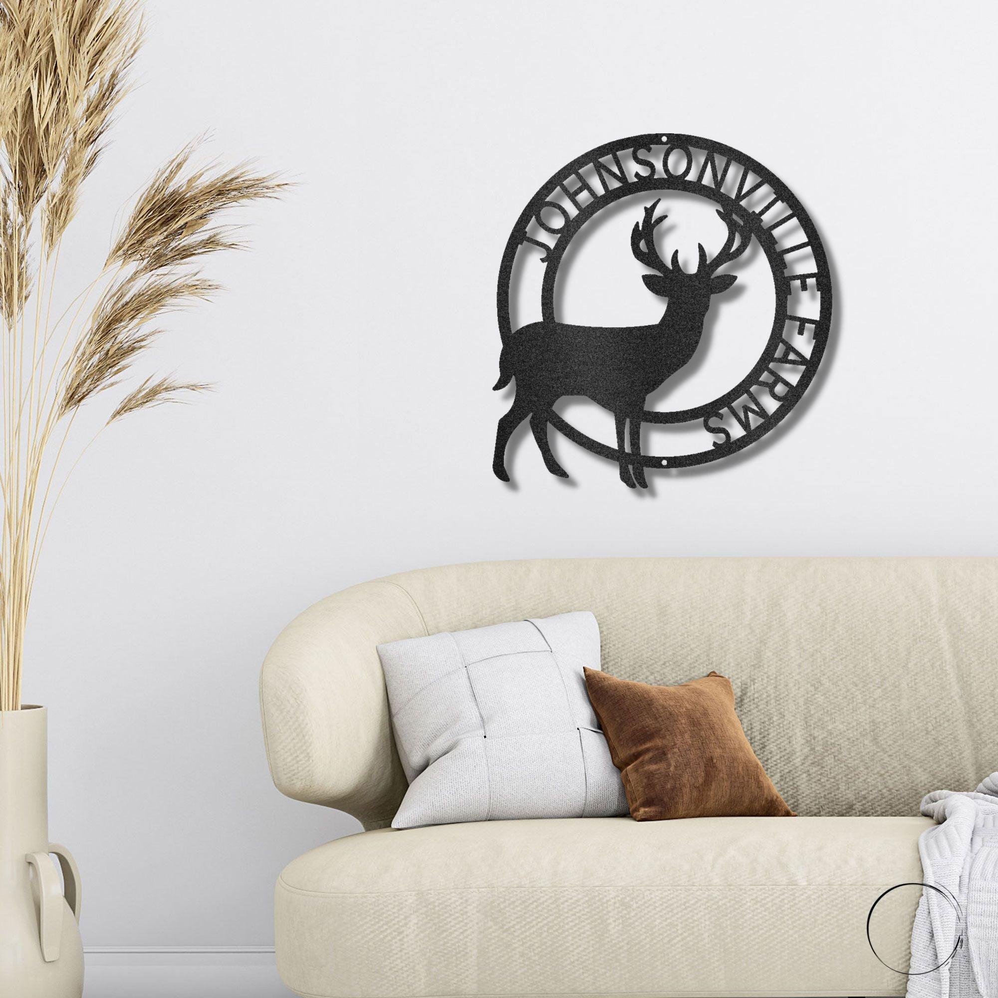 Deer Stag Personalized Name Metal Art Wall Sign - Mallard Moon Gift Shop