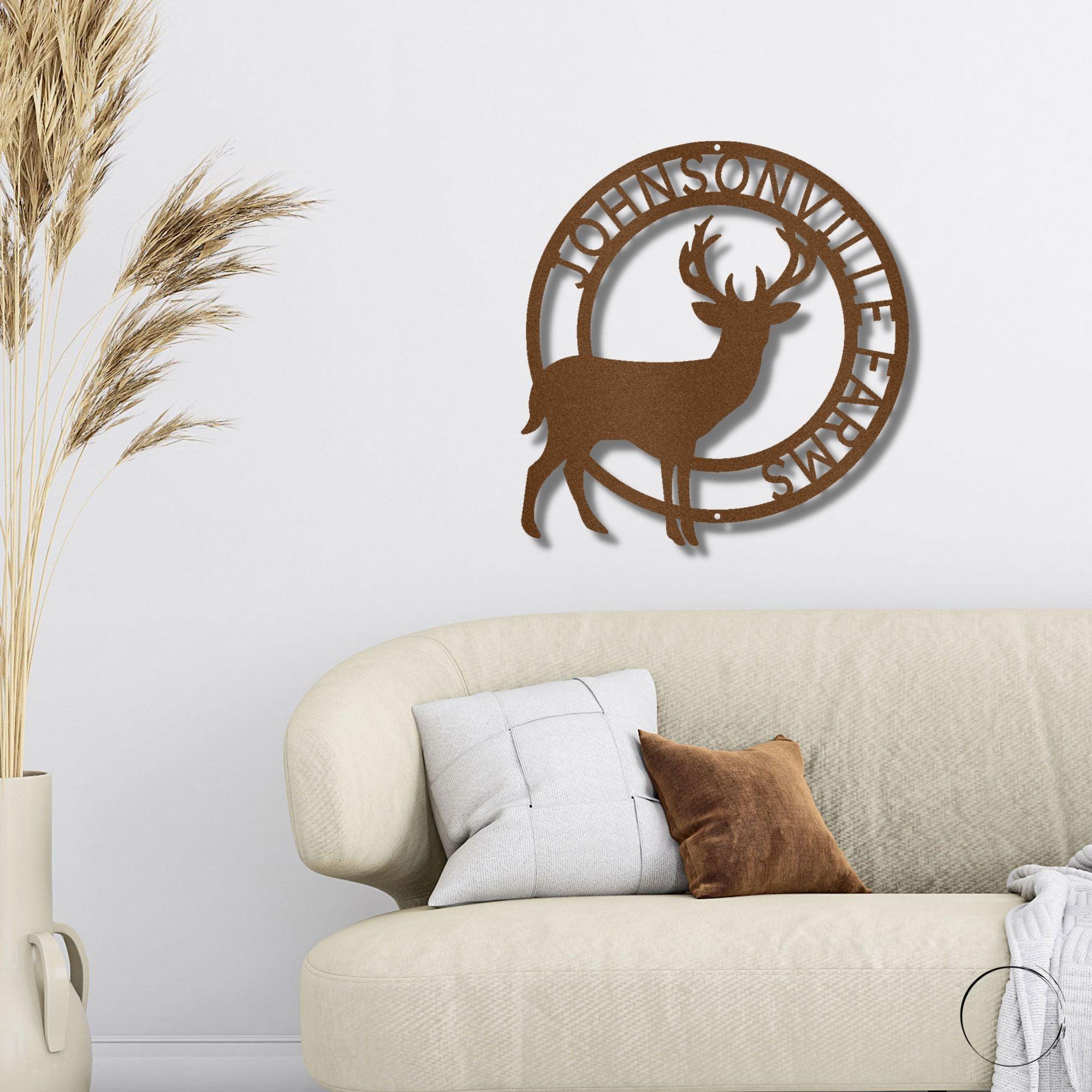 Deer Stag Personalized Name Metal Art Wall Sign - Mallard Moon Gift Shop