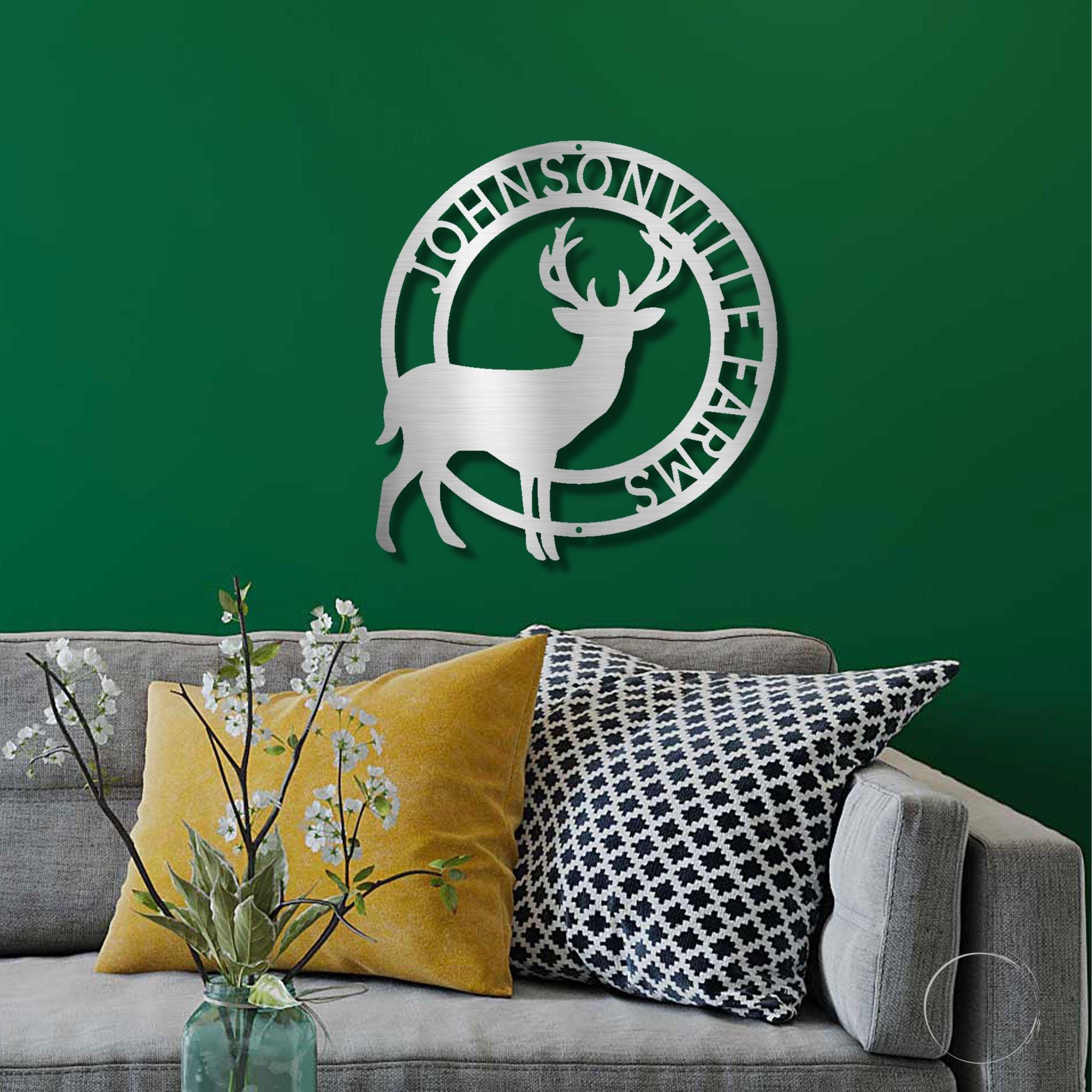 Deer Stag Personalized Name Metal Art Wall Sign - Mallard Moon Gift Shop