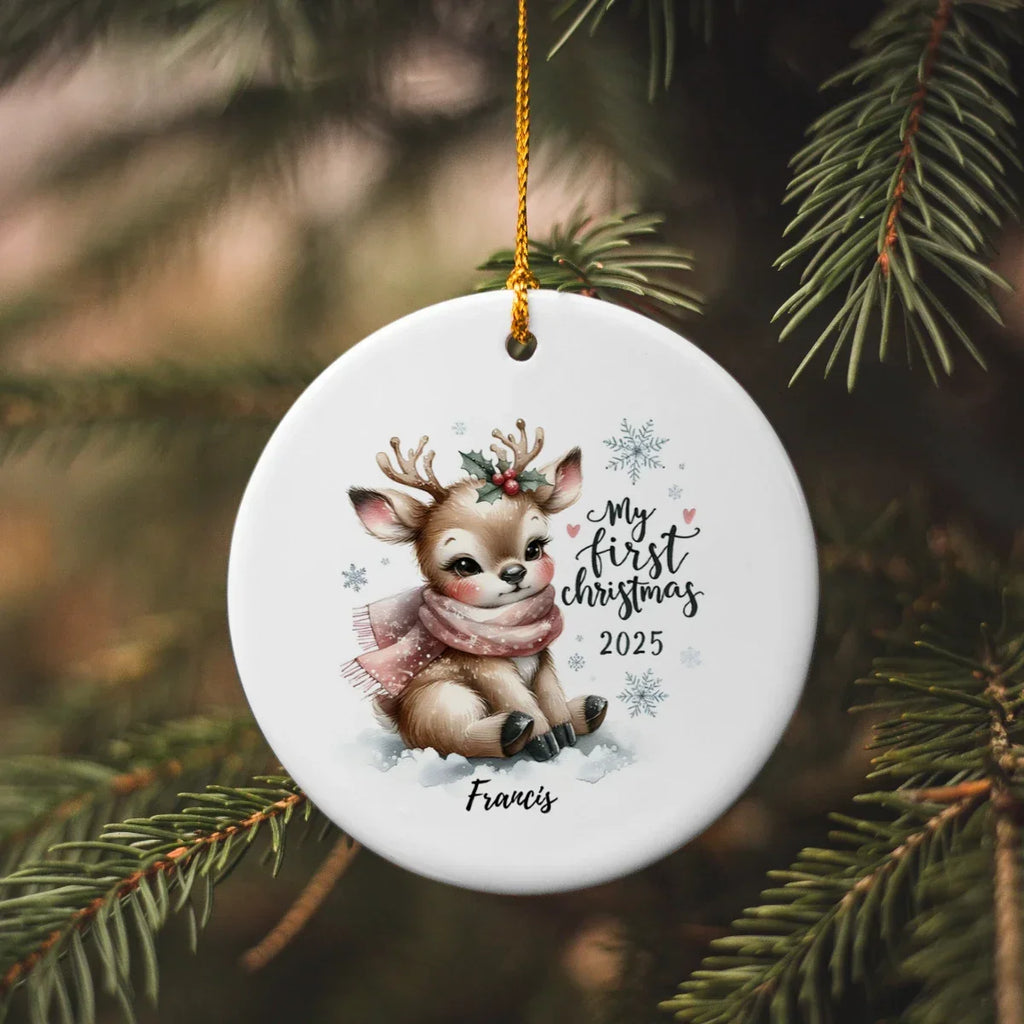 My First Christmas 2025 Deer Ornament – Baby’s First Christmas Keepsake, Cute Newborn Gift, Durable MDF Ornament with Gold Cord