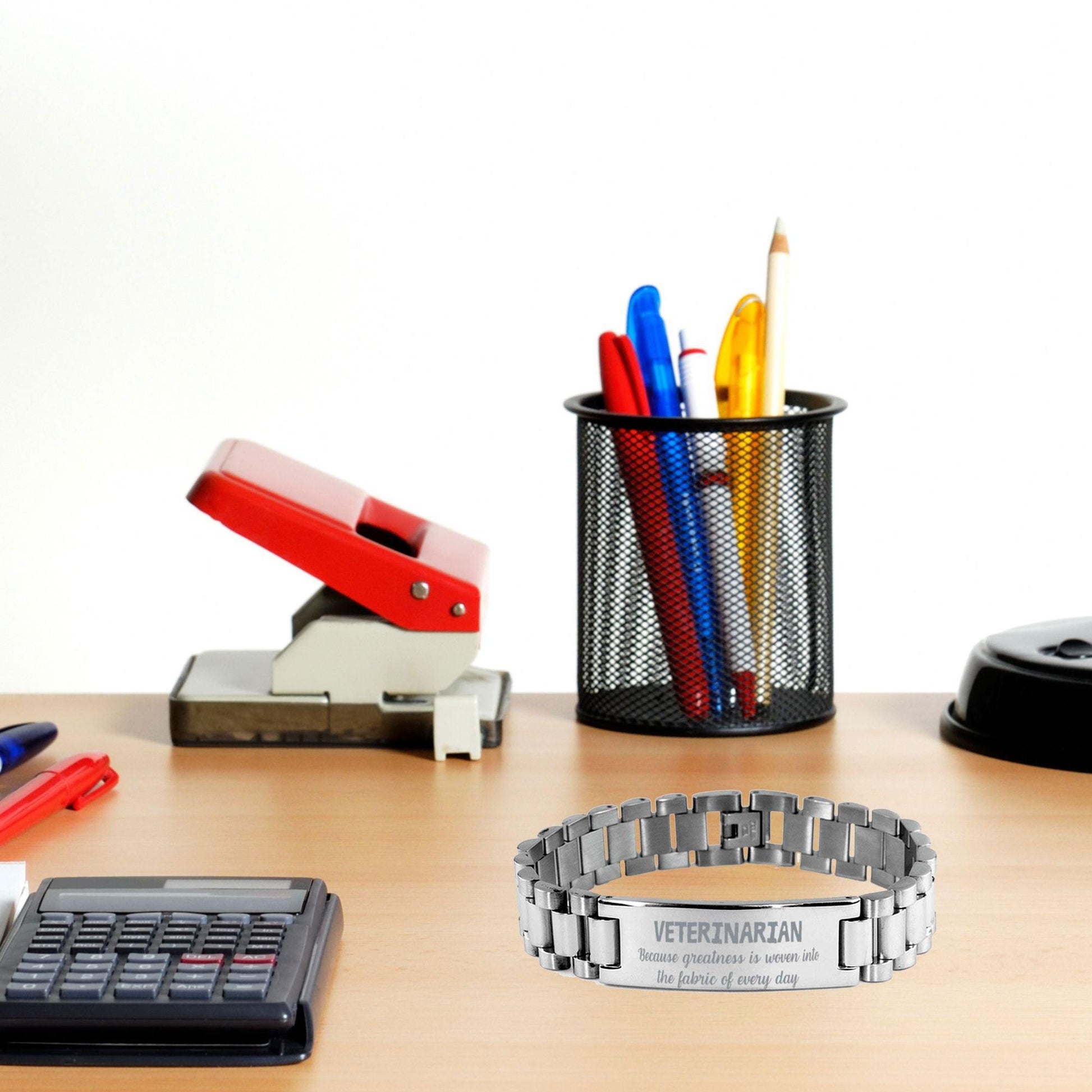 Sarcastic Veterinarian Ladder Stainless Steel Engraved Bracelet Christmas Holiday Birthday Gift, Because greatness is woven into the fabric of every day, Coworkers, Friends - Mallard Moon Gift Shop