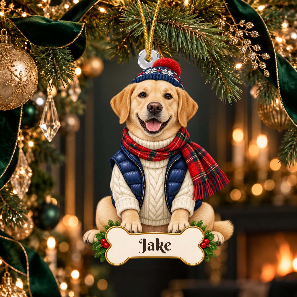 Personalized Alpine Skier Dog Christmas Ornament from Photo, Custom Pet Portrait Acrylic Cutout, Winter Sweater Dog Ornament, Dog Lover Gift