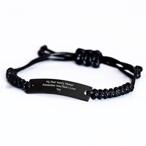 Aunty Special Heartfelt Rope Bracelet, Black Stainless Steel Adjustable Rope