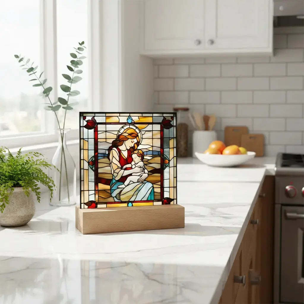 Mother and Baby - Stained Glass Style LED Acrylic Plaque – A Radiant Keepsake for New Moms and Mother's Day