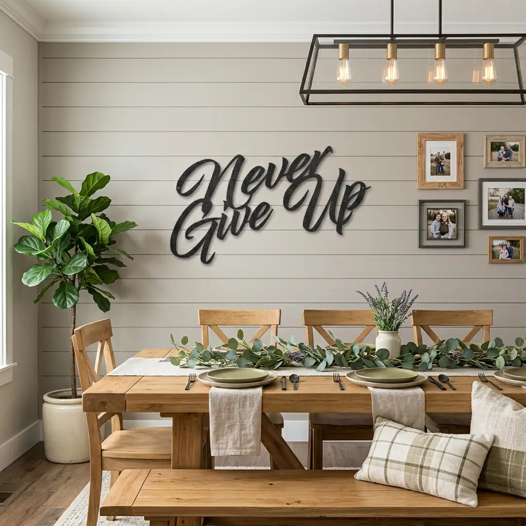 Never Give Up Metal Wall Art | Inspirational Motivational Quote Sign | Modern Steel Wall Decor | Made in USA