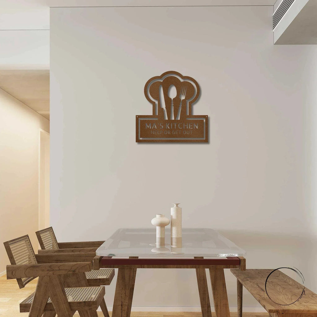 Personalized Kitchen Art - Laser-Cut Metal Wall Sign with Chef Hat Design