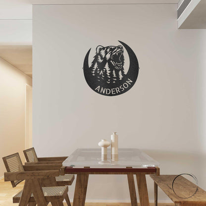 Roaring Bear Custom Name Indoor Outdoor Steel Wall Sign - Mallard Moon Gift Shop