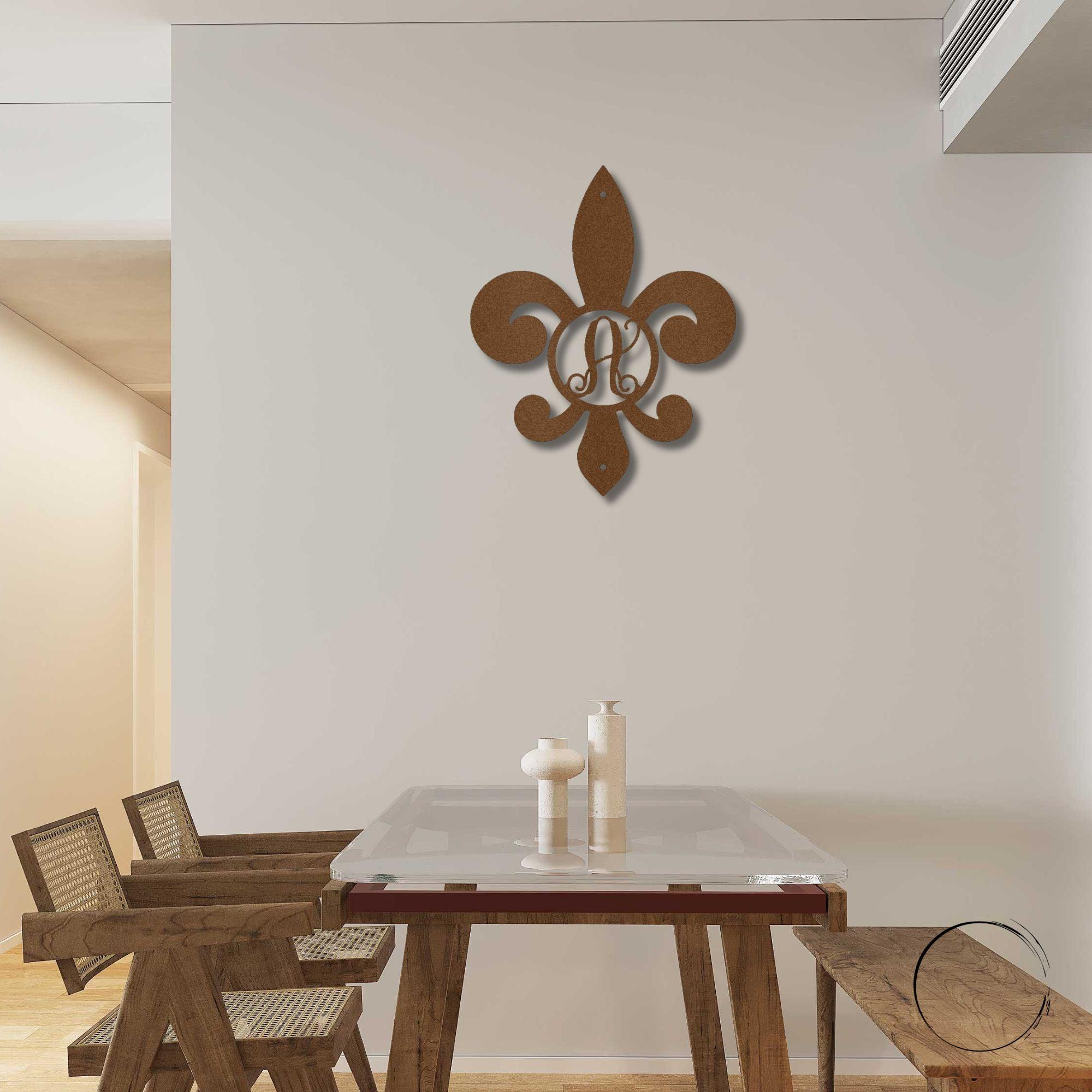 Fleur De Lis Personalized Initial Metal Art Wall Sign - Mallard Moon Gift Shop