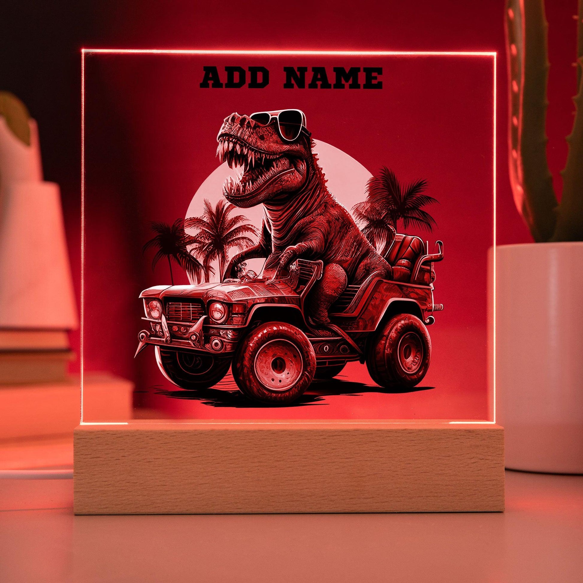 Dinosaur Monster Truck Personalized Acrylic Plaque Nightlight - Mallard Moon Gift Shop