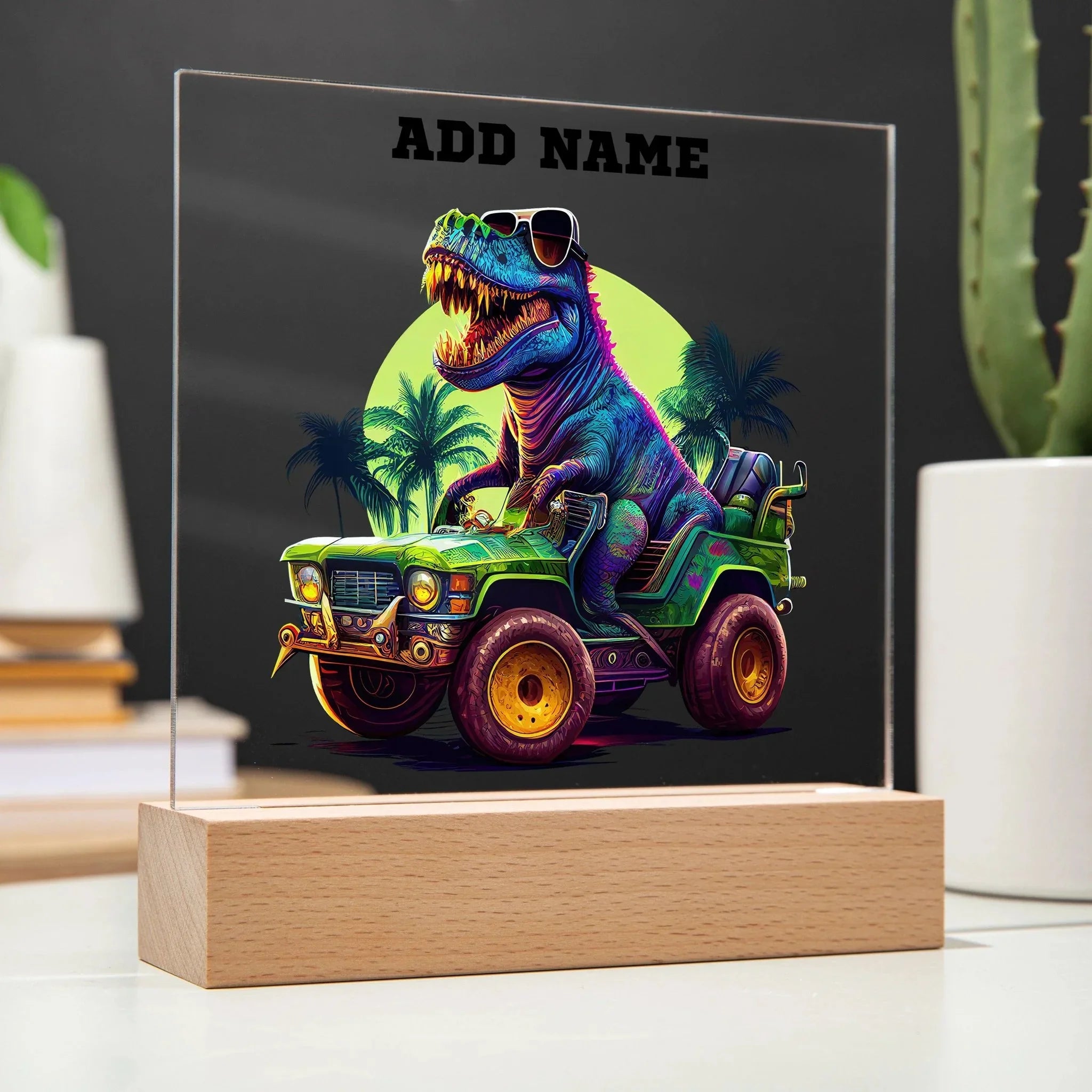 Dinosaur Monster Truck Personalized Acrylic Plaque Nightlight