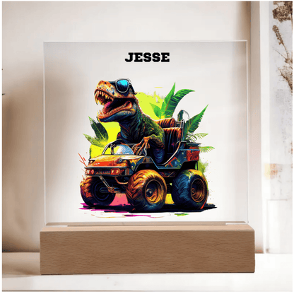 Dinosaur Monster Truck Personalized Acrylic Plaque Nightlight - Mallard Moon Gift Shop