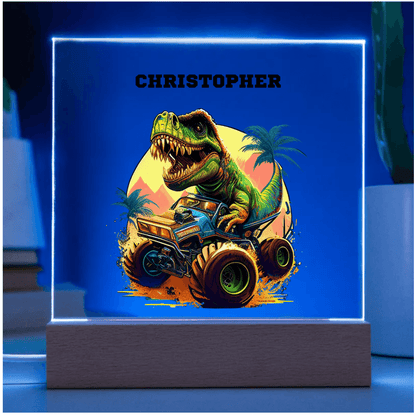 Dinosaur Monster Truck Personalized Acrylic Plaque Nightlight - Mallard Moon Gift Shop