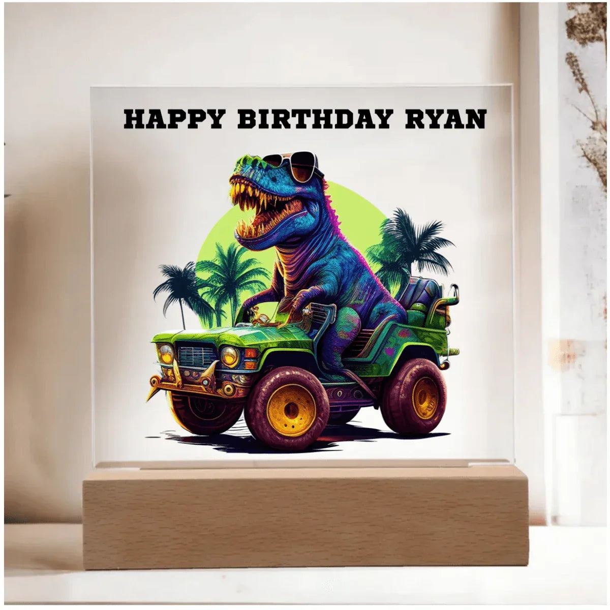 Dinosaur Monster Truck Personalized Acrylic Plaque Nightlight