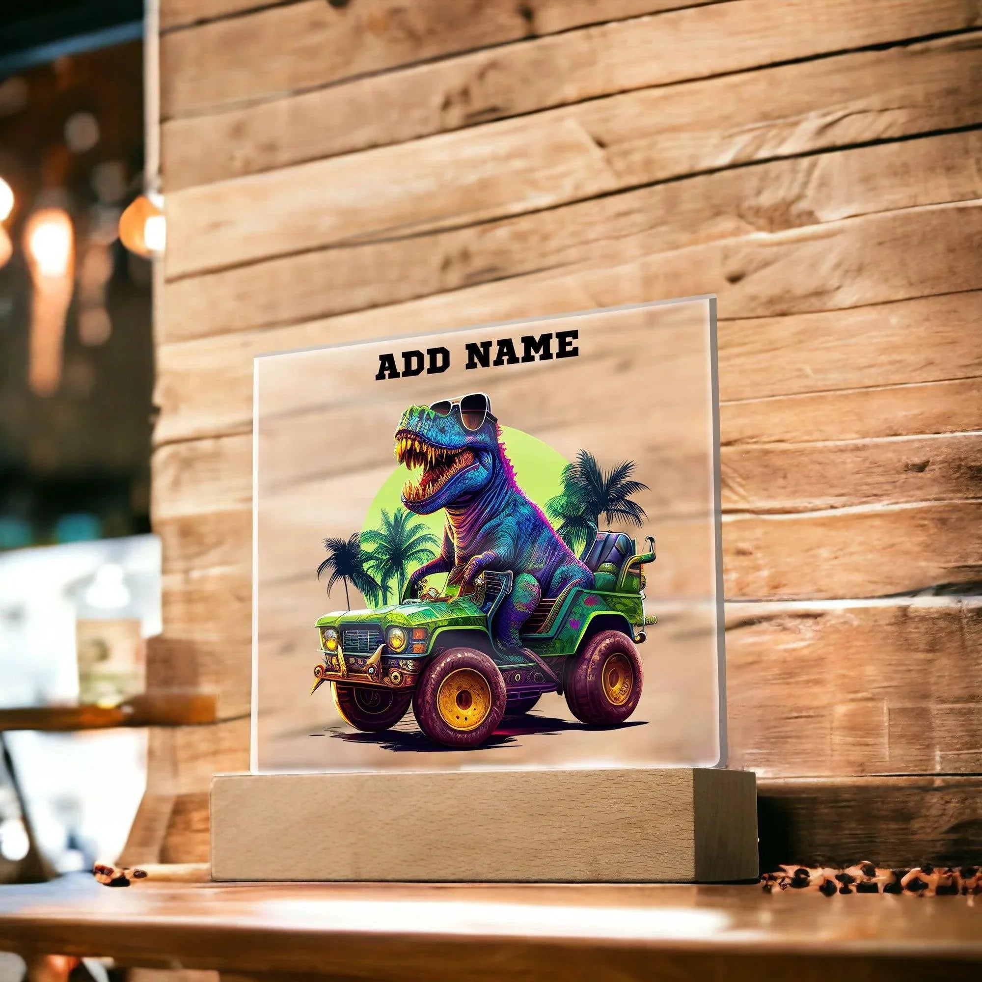 Dinosaur Monster Truck Personalized Acrylic Plaque Nightlight