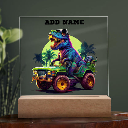 Dinosaur Monster Truck Personalized Acrylic Plaque Nightlight - Mallard Moon Gift Shop