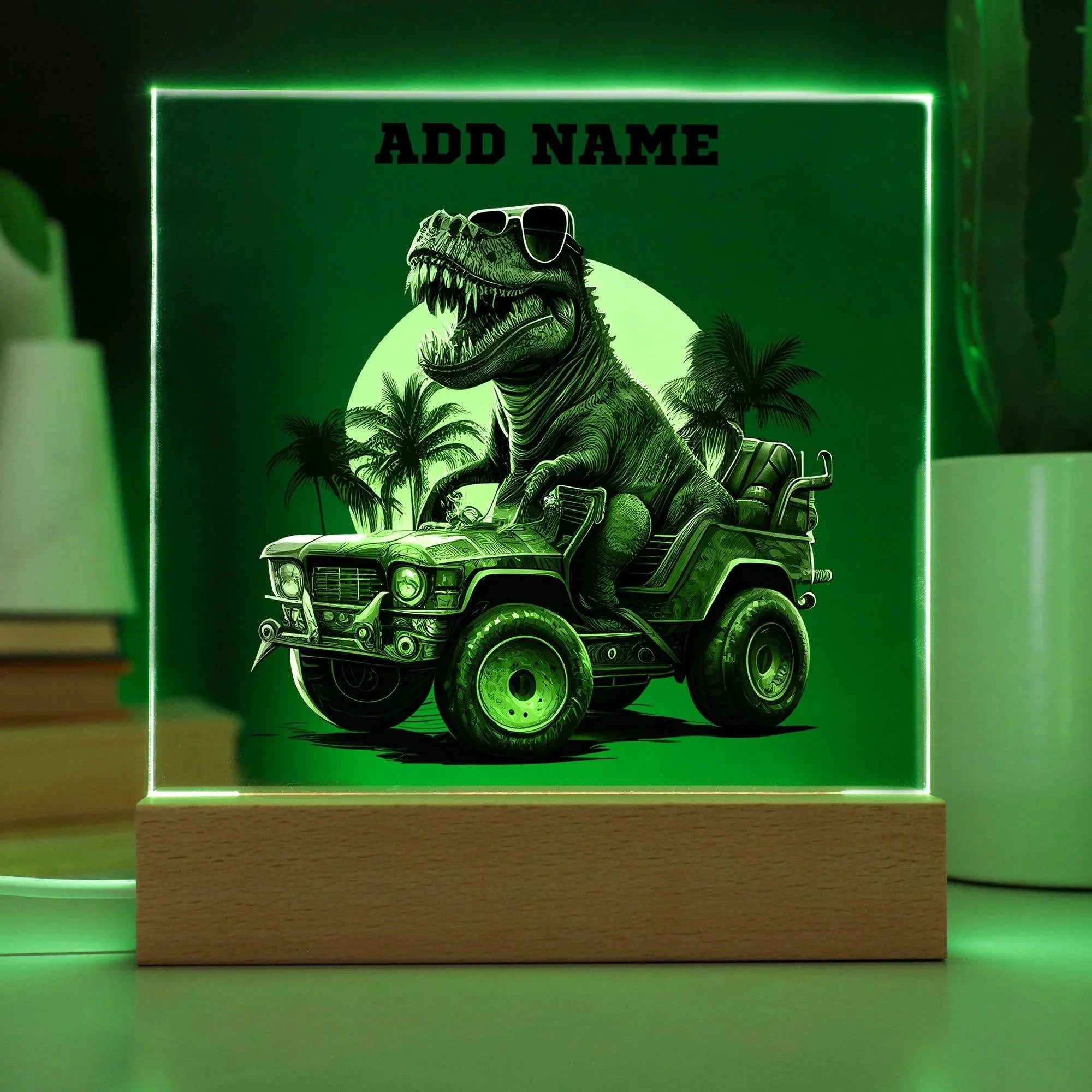 Dinosaur Monster Truck Personalized Acrylic Plaque Nightlight