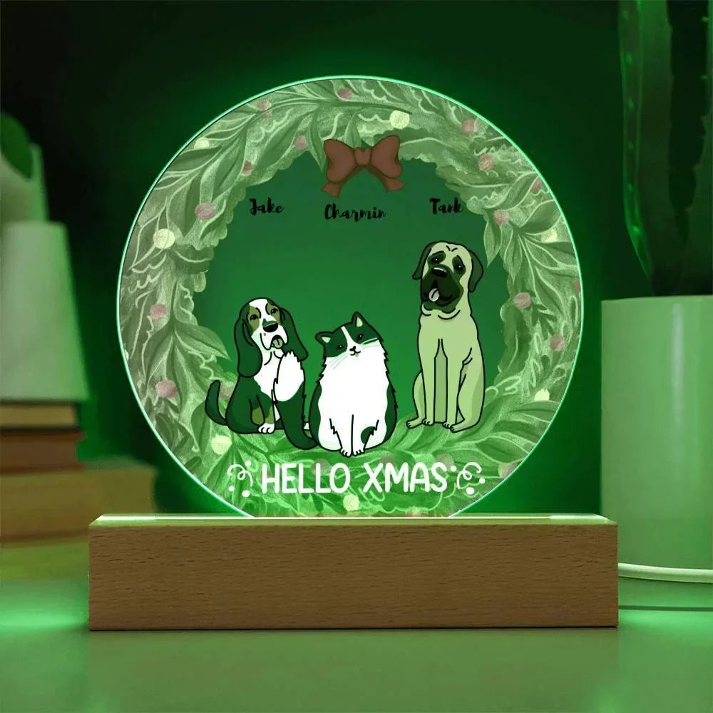 Dog and Cat Holiday Wreath Personalized Acrylic Plaque