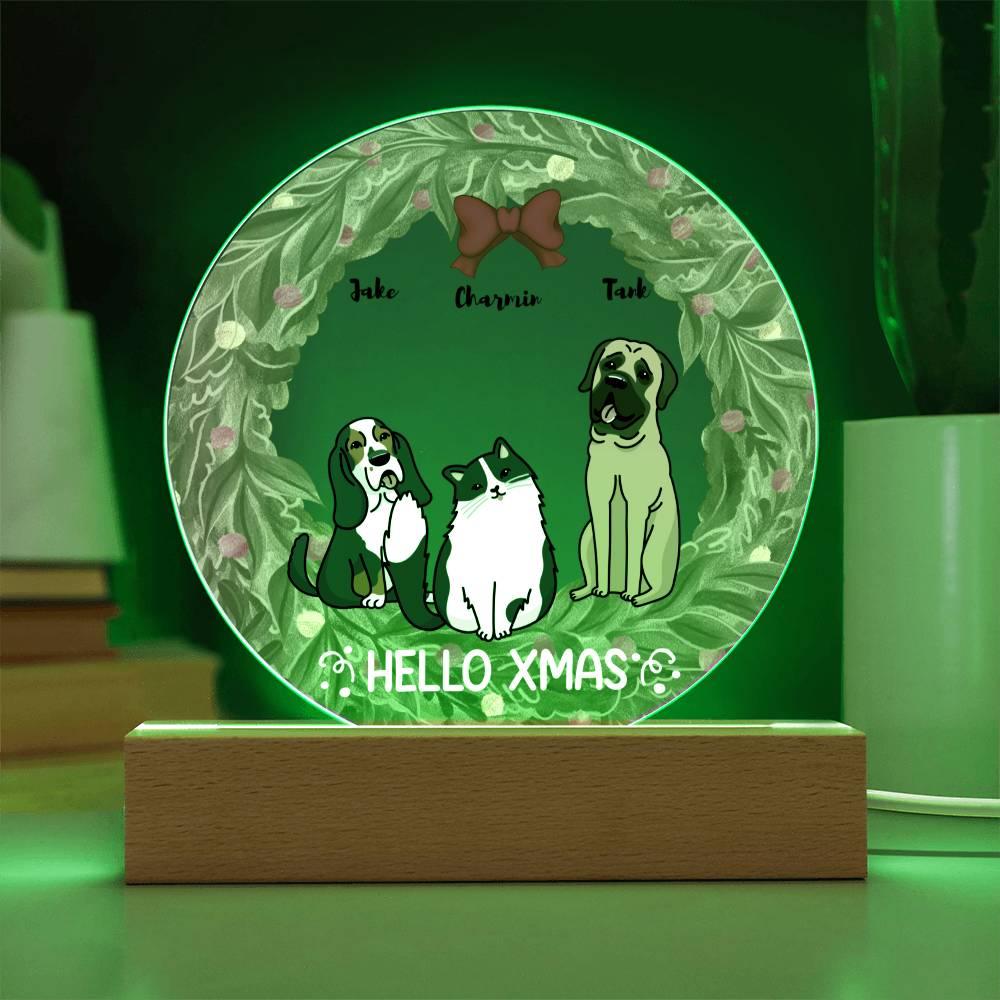 Dog and Cat Holiday Wreath Personalized Acrylic Plaque - Mallard Moon Gift Shop