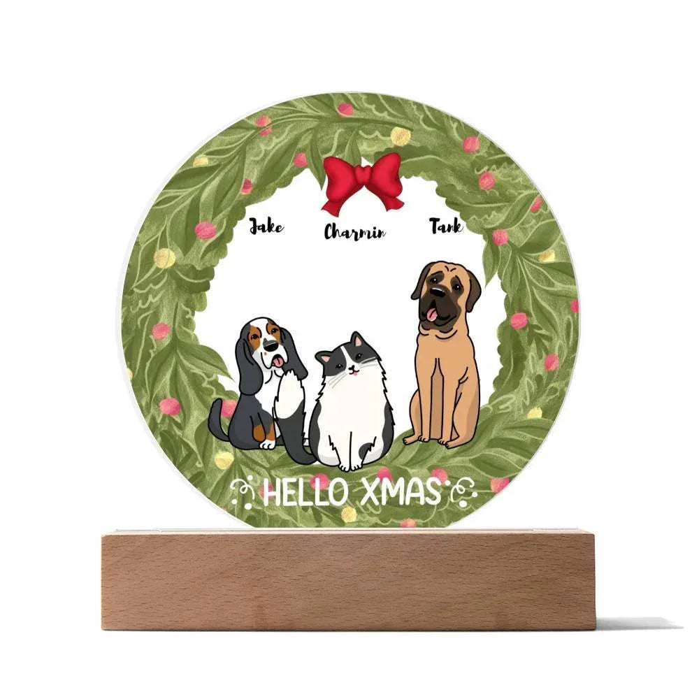 Dog and Cat Holiday Wreath Personalized Acrylic Plaque