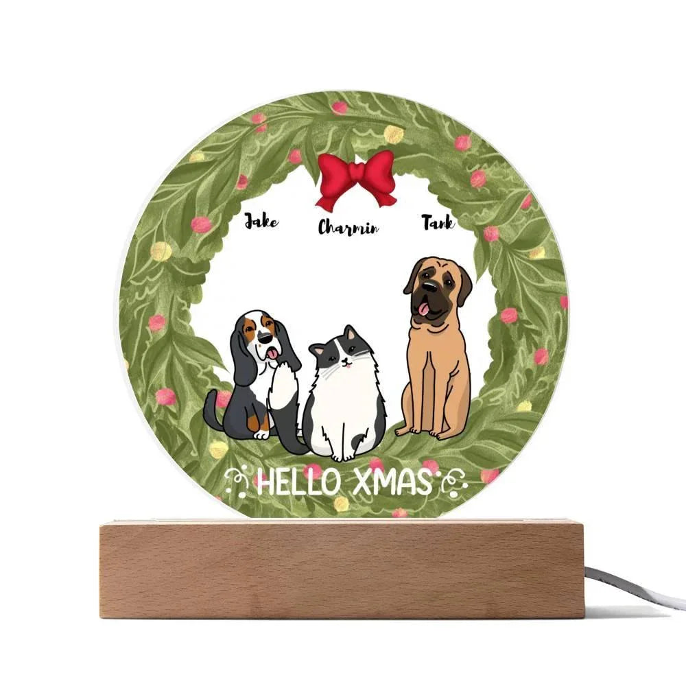Dog and Cat Holiday Wreath Personalized Acrylic Plaque