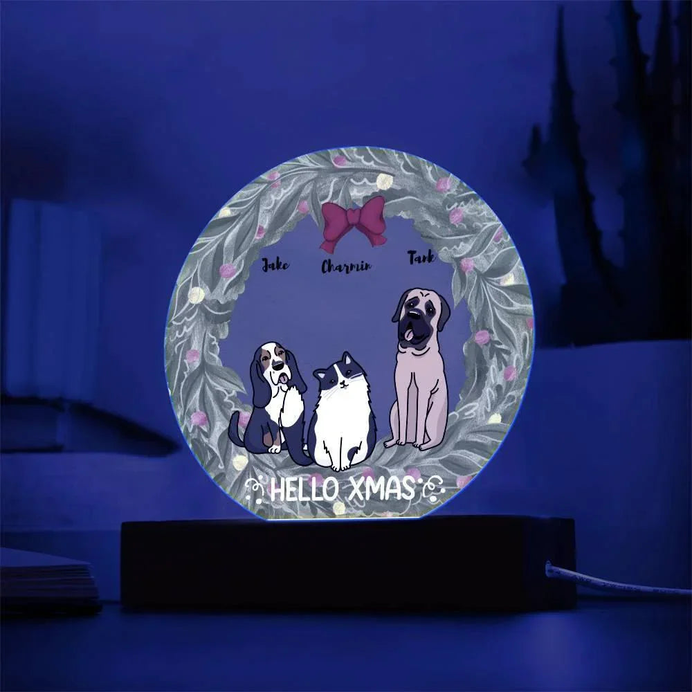Dog and Cat Holiday Wreath Personalized Acrylic Plaque